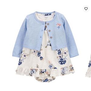 NWT Carter's Blue Floral Dress and Cardigan Set